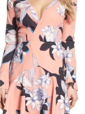 Peach Floral Wrap Mini Dress